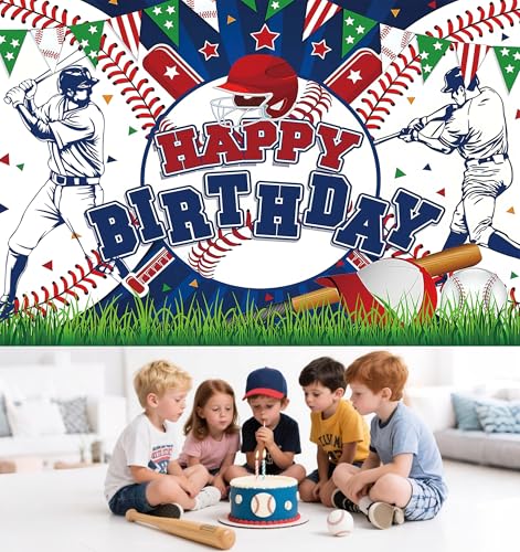 Baseball Birthday Party Backdrop - 70.8 x 47.2 Inch Banner for Boys