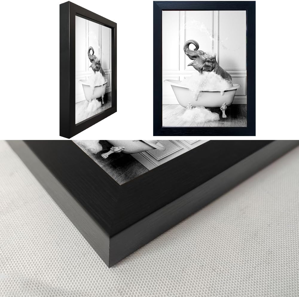 Regine Switzerland Elephant in Bathtub Canvas Print - Funny Black & White Bathroom Wall Art