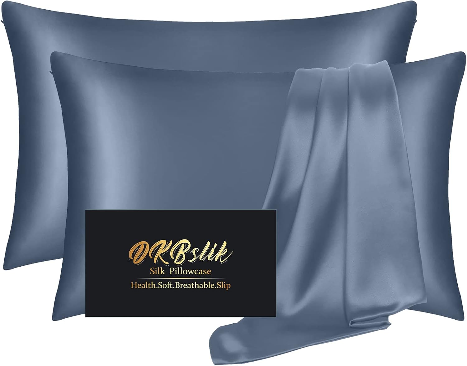 Mulberry Silk Pillowcase Set by Skiennix - Anti-Acne & Hair Care | King Size, Ash Blue, 2 Pack