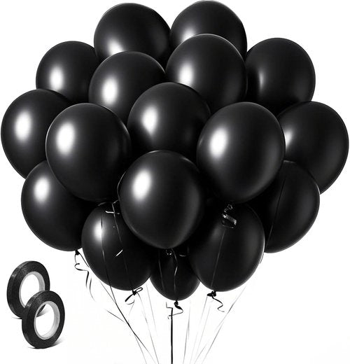 Black Balloons | 100 Pack 12-Inch Round Latex Balloons for Halloween & Party Decorations