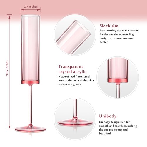 SHIQIKEJIPTY 50 PCS Pink Champagne Flutes Plastic 5.4 OZ Clear Acrylic Champagne Flutes Sparkling Wine Glasses Wedding Table Decorations Reusable For Valentines Toasting Engagement Party Supplies