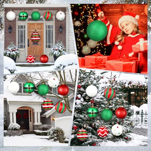 Vibrant Christmas Ball Ornaments Set of 8 - 6 Inch Glitter Shatterproof Decor