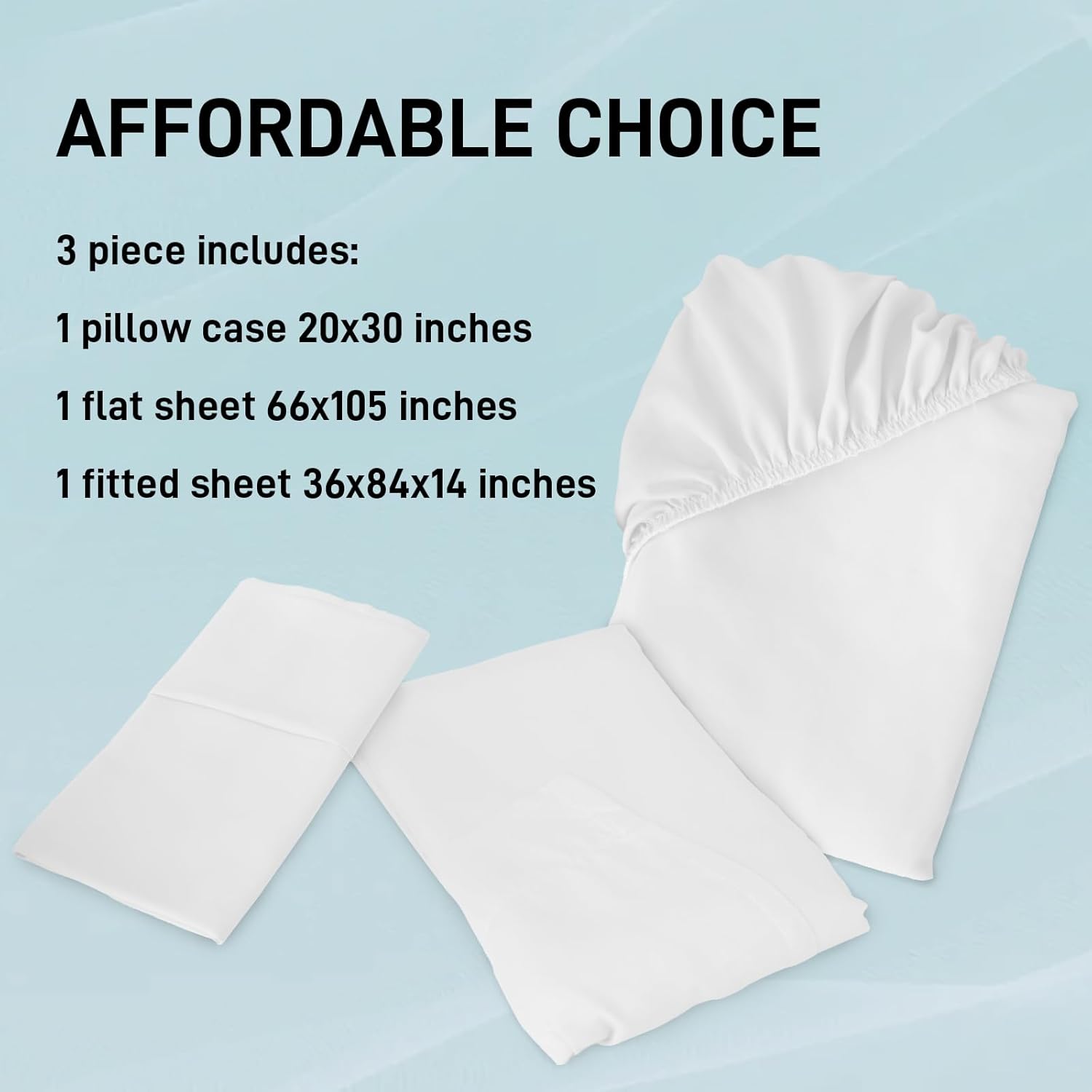 Regine Switzerland Hospital Bed Sheets Set - 3-Piece Fitted, Flat & Pillowcase - White, 36"×84"×14"