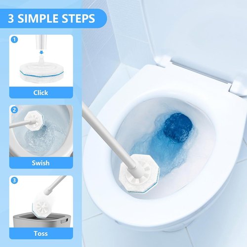 GanLiving Disposable Toilet Brush & Wand Refills, 50 Count 3-Layer Octagonal Toilet Cleaner Heads, Compatible with Most Standard Toilet Wands, Hygienic Bathroom Deep Cleaning