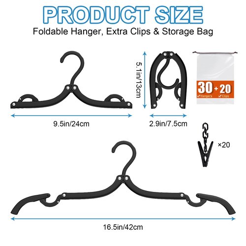 30 Pack Foldable Travel Hangers with 20 Clips - Cruise Essentials 2025 Lightweight Portable Collapsible Plastic Hangers Travel Must Haves for Suitcase, Flying, Camping, Hotel, RV