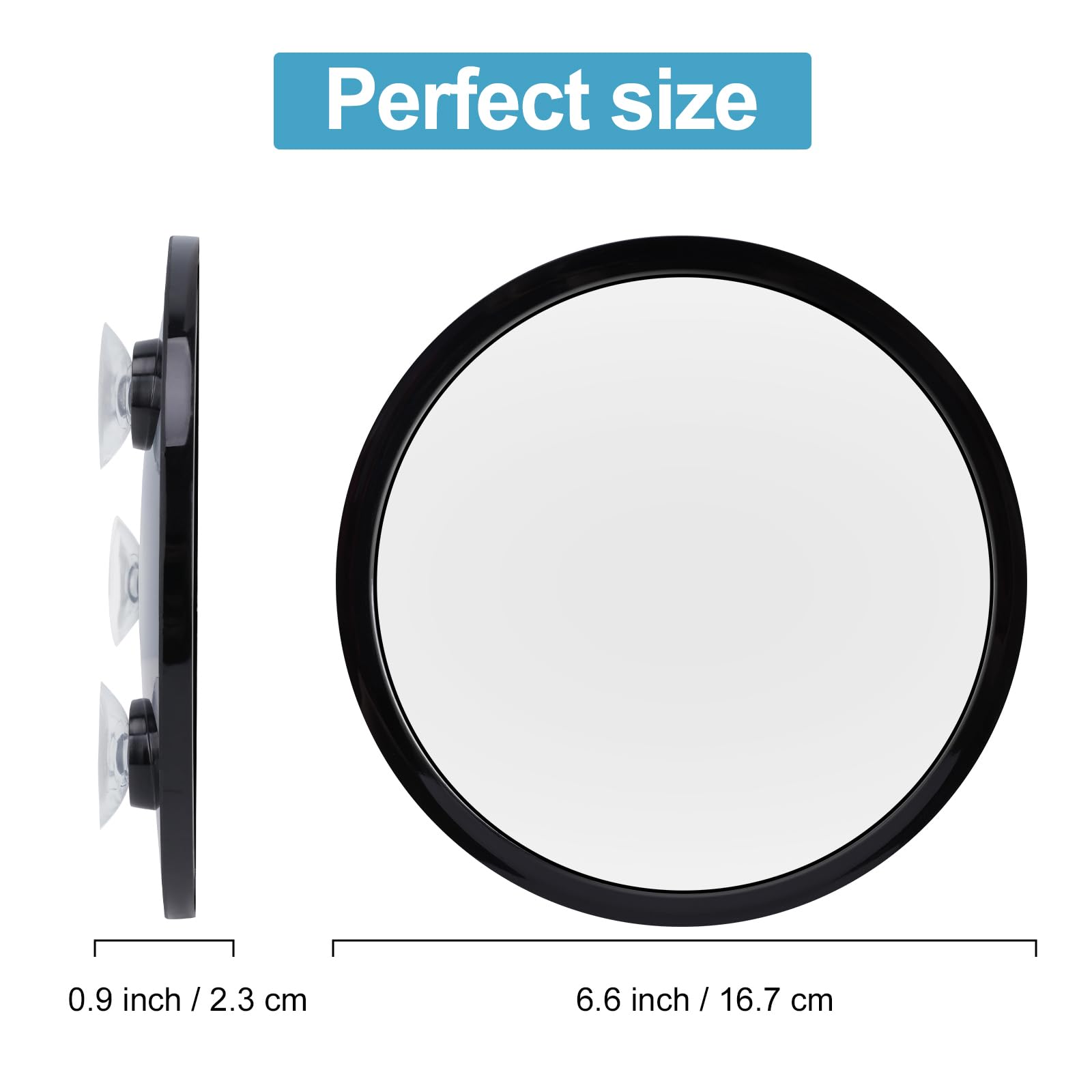 YoHumk Fogless Shower Mirror for Shaving and Makeup with 3 Removable Powerful Suction Cups, Shatterproof Anti Fog Mirror for Shower and Bathroom, Glassless Safety Kids Mirror (Black)