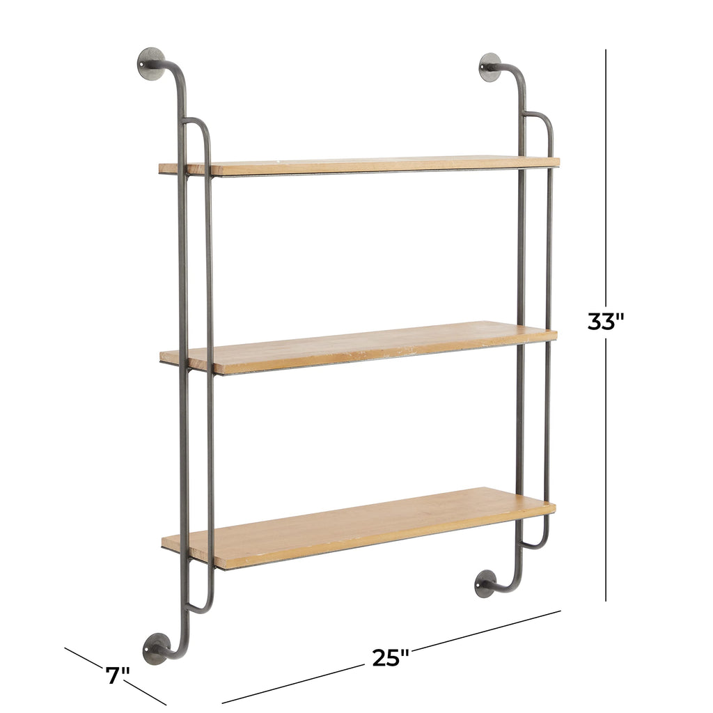 Deco 79 Industrial Metal Shelf Wall Storage Shelves for Bedroom, Living Room, Bathroom, Kitchen, Office and More, 25" L x 7" W x 33" H, Brown