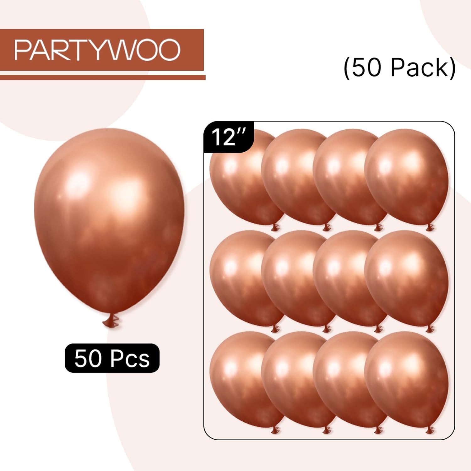 PartyWoo 12-Inch Balloons - 50 Pcs for Graduation, Wedding, Baby Shower & Anniversary Celebrations | Brown