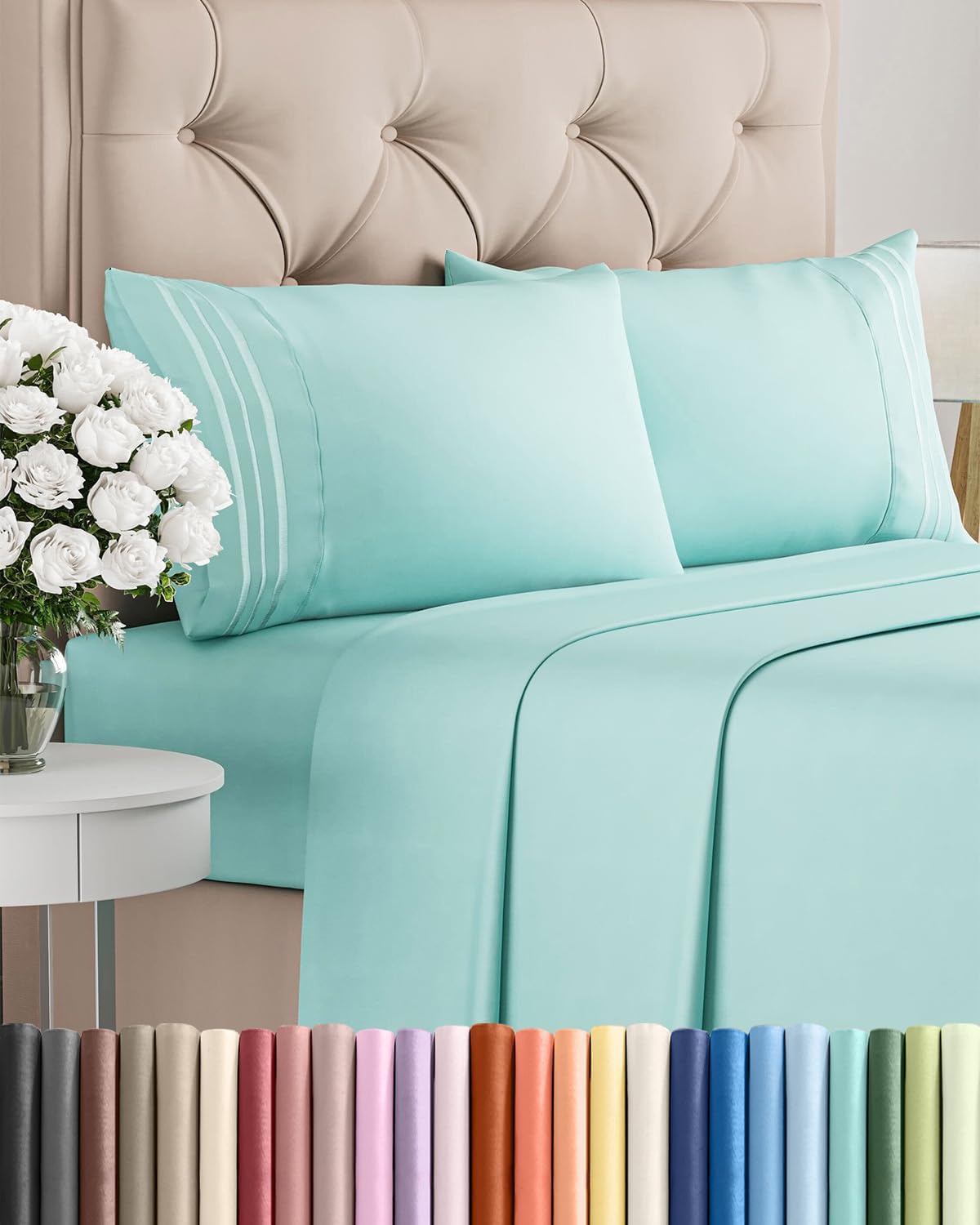 Skiennix Full Size 4-Piece Sheet Set - Comfy, Breathable & Cooling Luxury Bedding - Deep Pockets, Ultra-Soft, Wrinkle-Free - Spa Blue