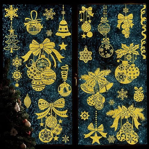 Christmas Snowflake Window Clings - Glitter Static Decals (4 Sheets)