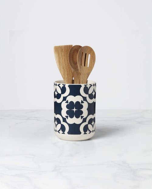 Kate Spade New York Elegant Geo Crock with Wood Utensils, one size, Blue