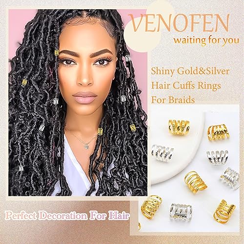 VENOFEN 100PCS Metal Hair Cuffs & Dreadlock Beads for Braids - Gold & Silver