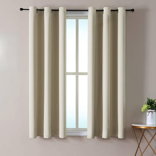 ChrisDowa Small Window Curtains - 50-Inch Long Thermal Insulated Grommet Panels for Bedroom & Kitchen | Beige (2 Panels)