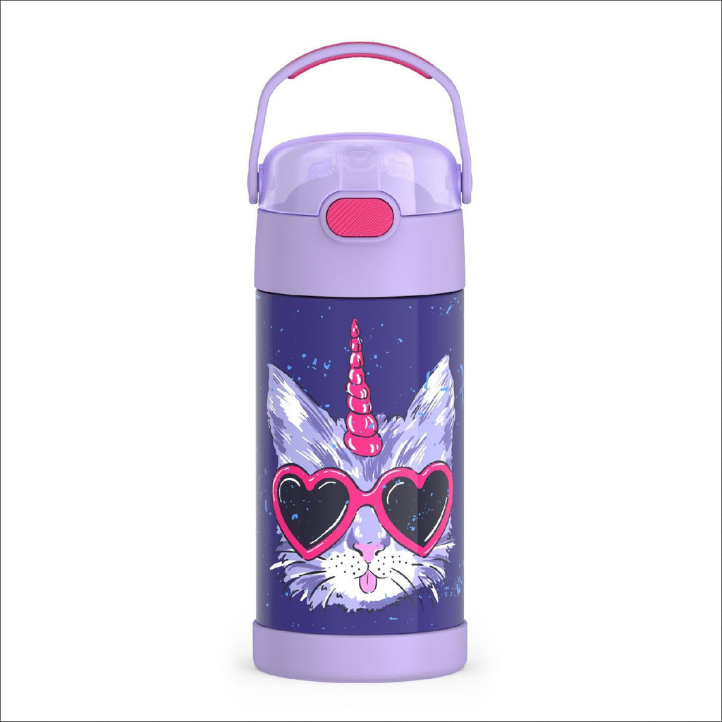 THERMOS FUNTAINER Water Bottle - 12 Ounce Kids Stainless Steel Insulated Bottle with Straw | Cool Caticorns