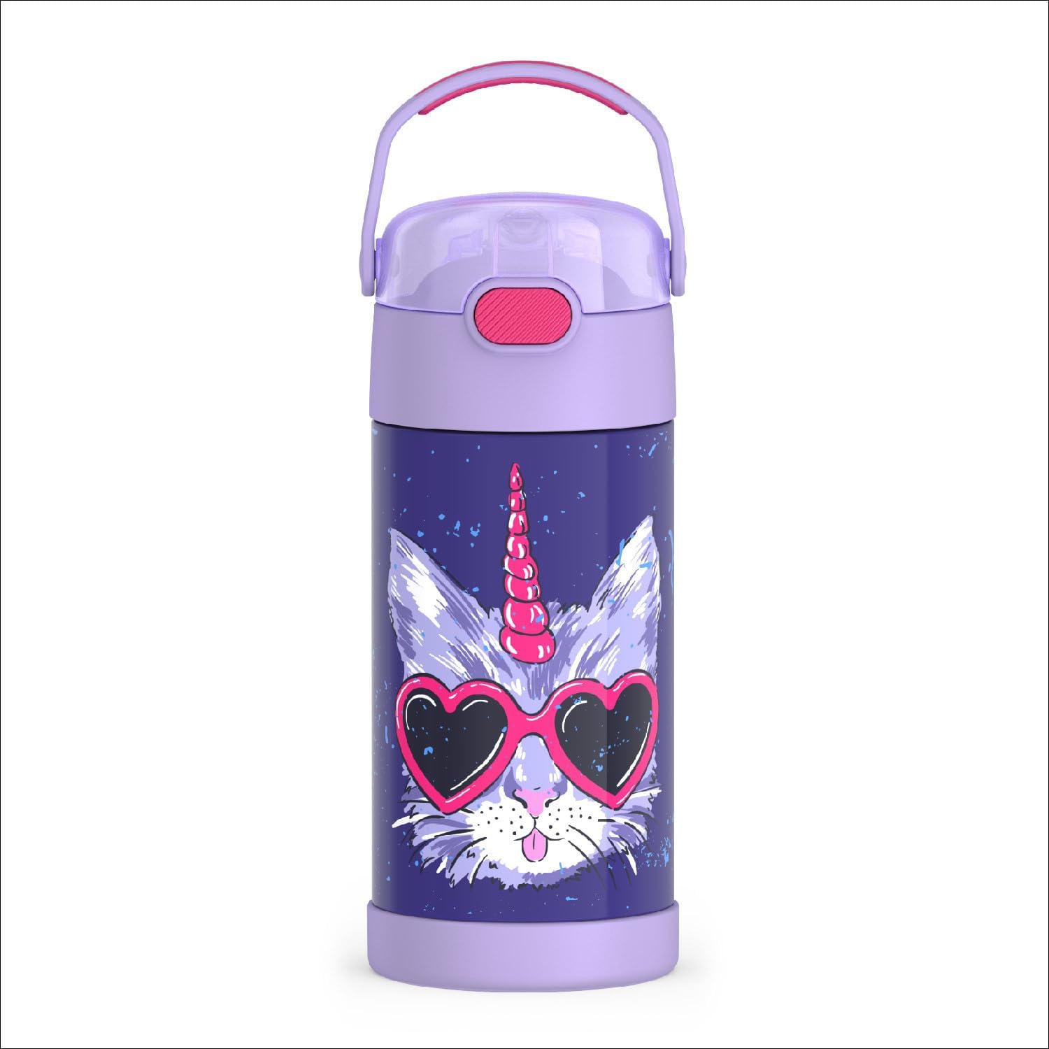 THERMOS FUNTAINER Water Bottle - 12 Ounce Kids Stainless Steel Insulated Bottle with Straw | Cool Caticorns