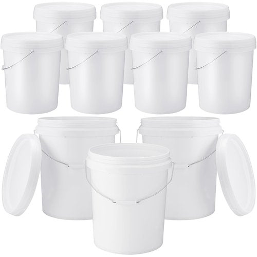 Gerrii 10 Pack White Plastic Bucket with Handle and Lid Food Storage Bucket Containers All Purpose Pail for Multipurpose Paint Water Art Crafts Projects Garage Organization (White,3.5 Gallon)