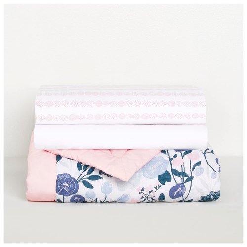 aden + anais Essentials 3-Piece Crib Bedding Set, Baby Bedding Bundle, Cotton Blanket, Crib Sheet, Crib Skirt, Flowers Bloom