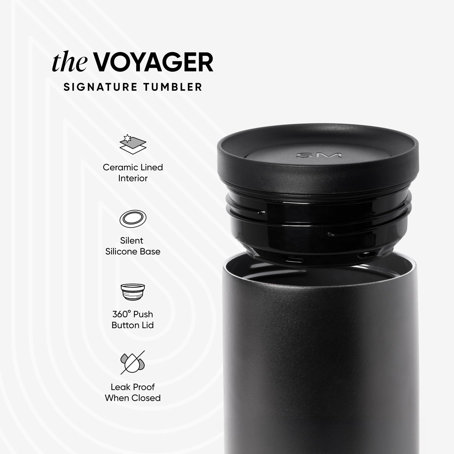 Simple Modern Travel Coffee Mug Tumbler with 360° Lid | Ceramic-Lined Insulated Stainless Steel Cold Brew Iced Coffee Cup | Gifts for Women Men Her Him | Voyager Signature | 16oz | Midnight Black