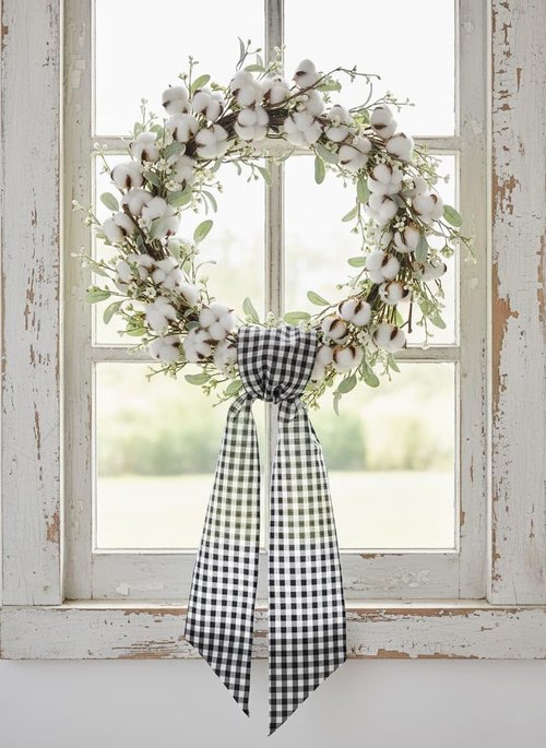 Elegant Wreath Sash by [Brand Name] - Black & White Checkered Plaid Bow Ribbon Bundle | 2 Pack (5.12" x 54.33") for Halloween & Wedding Decor