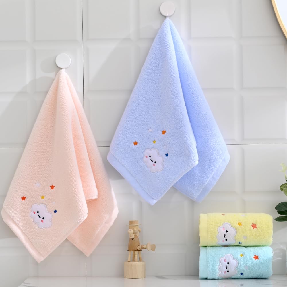 sense gnosis 100% Cotton Cloud Kids Facial Towels, Fingertip Towels for Bathroom Towel Set Star Embroidered Children Towels & Baby Washcloths, 10 x 20 inches(4 Pack in 4 Color)