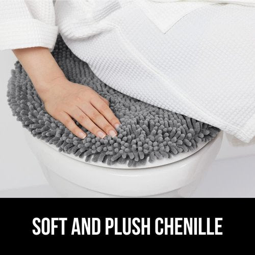 GORILLA GRIP Soft Chenille Toilet Lid Cover - Machine Washable, Non-Slip Rubber Backing, Grey, 19.5x18.5
