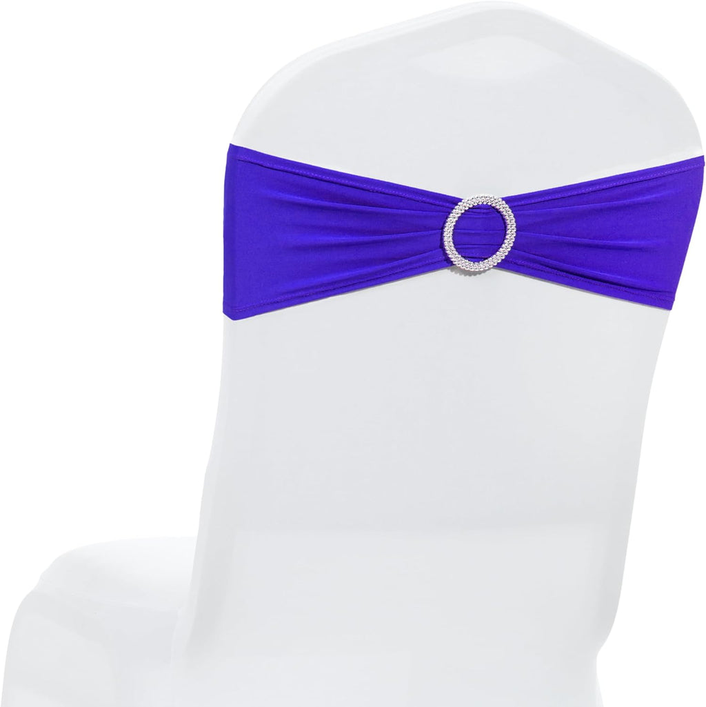 MDS Premium Stretch Spandex Chair Sashes - Pack of 10 Royal Blue Covers with Buckle Slider for Weddings & Events