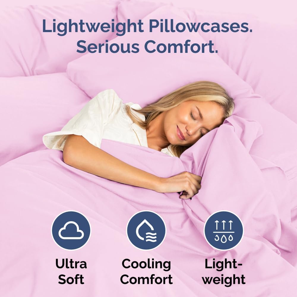 Standard Pillow Cases by Hotel Quality - Ultra-Soft, Wrinkle-Free & Stain Resistant - Light Pink, Set of 2