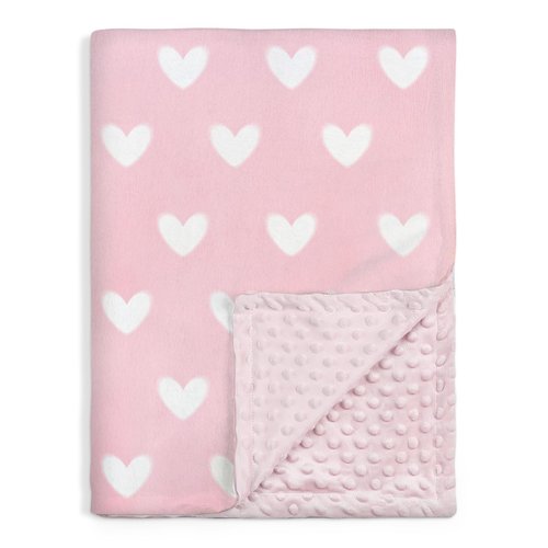 Heart Minky Baby Blanket 30 x 40 Inches for Girls, Soft Plush Receiving Blanket with Dotted Back, Gift for Toddler Newborn Infant Christmas Birthday Baby Shower