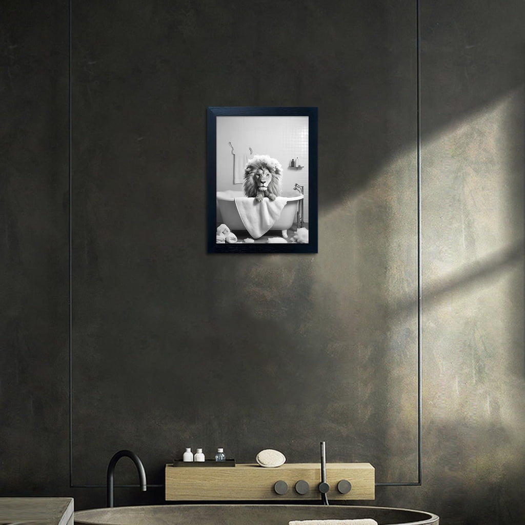 Regine Switzerland Black and White Lion Canvas Wall Art - Funny Bathroom Decor Print | Framed Animal Artwork