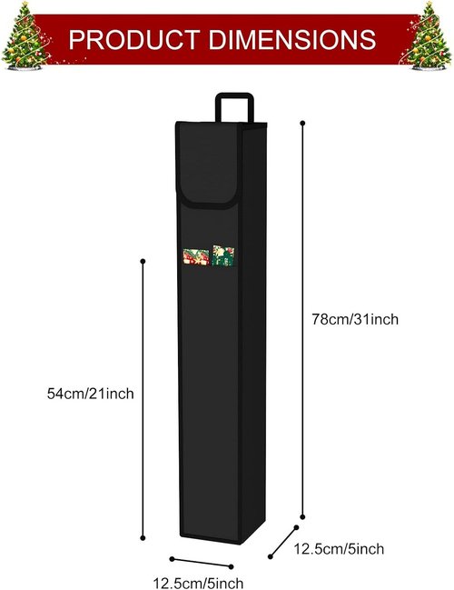 Demao Wrapping Paper Storage Bag - 31" Gift Organizer with Pocket for 9 Standard Rolls (Black)