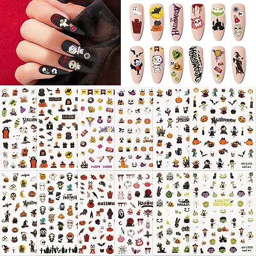 Halloween Nail Art Stickers 12 Sheets Self-Adhesive Decals Skull Pumpkin