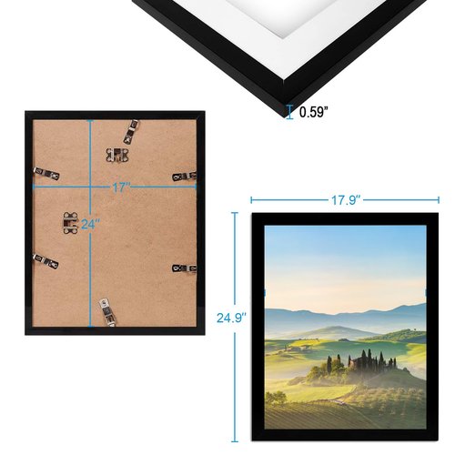 HUKONHEP 17x24 Black Picture Frames, Photos Frame with Plexiglass, Wall Gallery Photo Frames, Horizontal and Vertical for Wall Mounting, Home Office Decoration