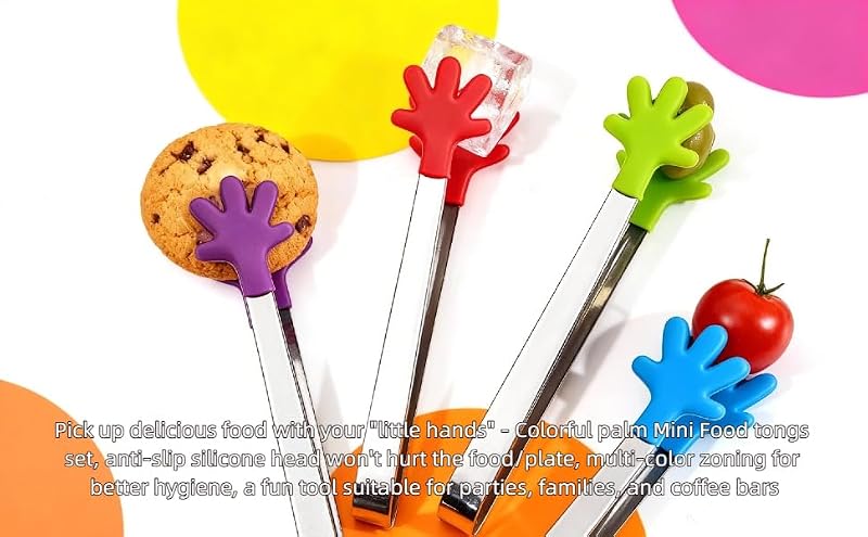 Aissmmeio 4PCS Silicone Mini Tongs, 5-Inch Hand-Shaped Serving Tongs