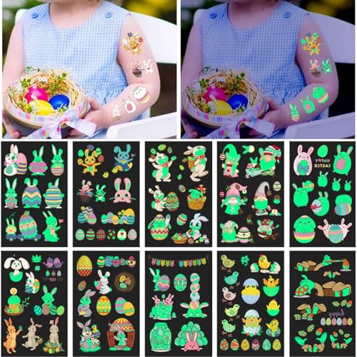Felico Glow in the Dark Easter Temporary Tattoos, 80 Pcs Party Favors