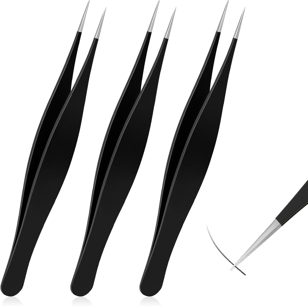 Skiennix Precision Needle Nose Tweezers - 3-Piece Set for Ingrown Hair & Eyebrow Grooming | Stainless Steel