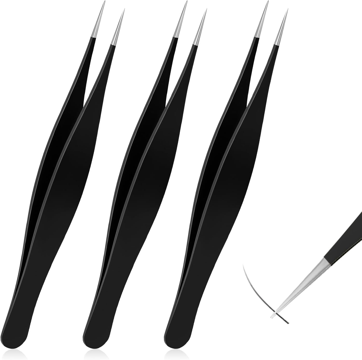 Skiennix Precision Needle Nose Tweezers - 3-Piece Set for Ingrown Hair & Eyebrow Grooming | Stainless Steel