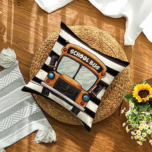 AVOIN Colorlife Back to School Bus Throw Pillow Cover, 18x18 Inch