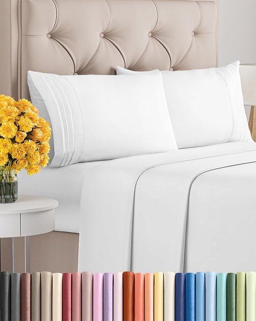 King Size 4 Piece Sheet Set | Ultra Soft Cooling Bed Sheets - Fits 8-16 Inch Mattresses - Wrinkle Free & Fade Resistant - Breathable Hotel Luxury Bedding in Bright White
