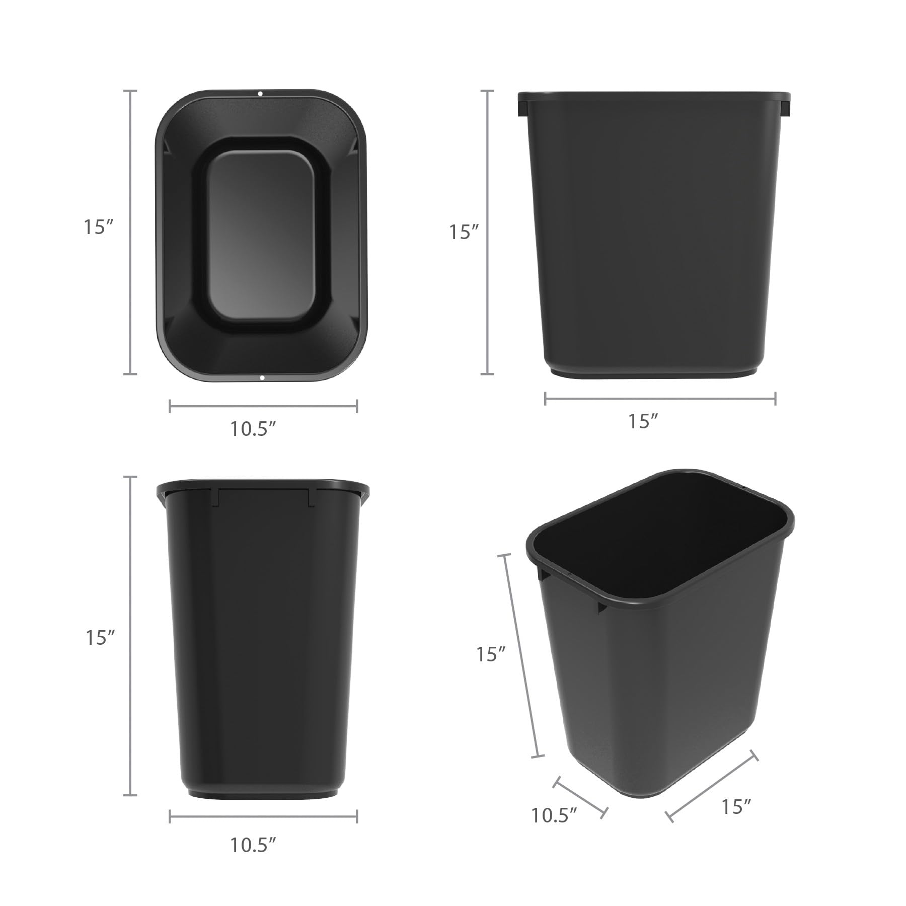 Storex Medium Waste Basket, 15 x 10.5 x 15 Inches, Black, 1 Count (00710A24C)