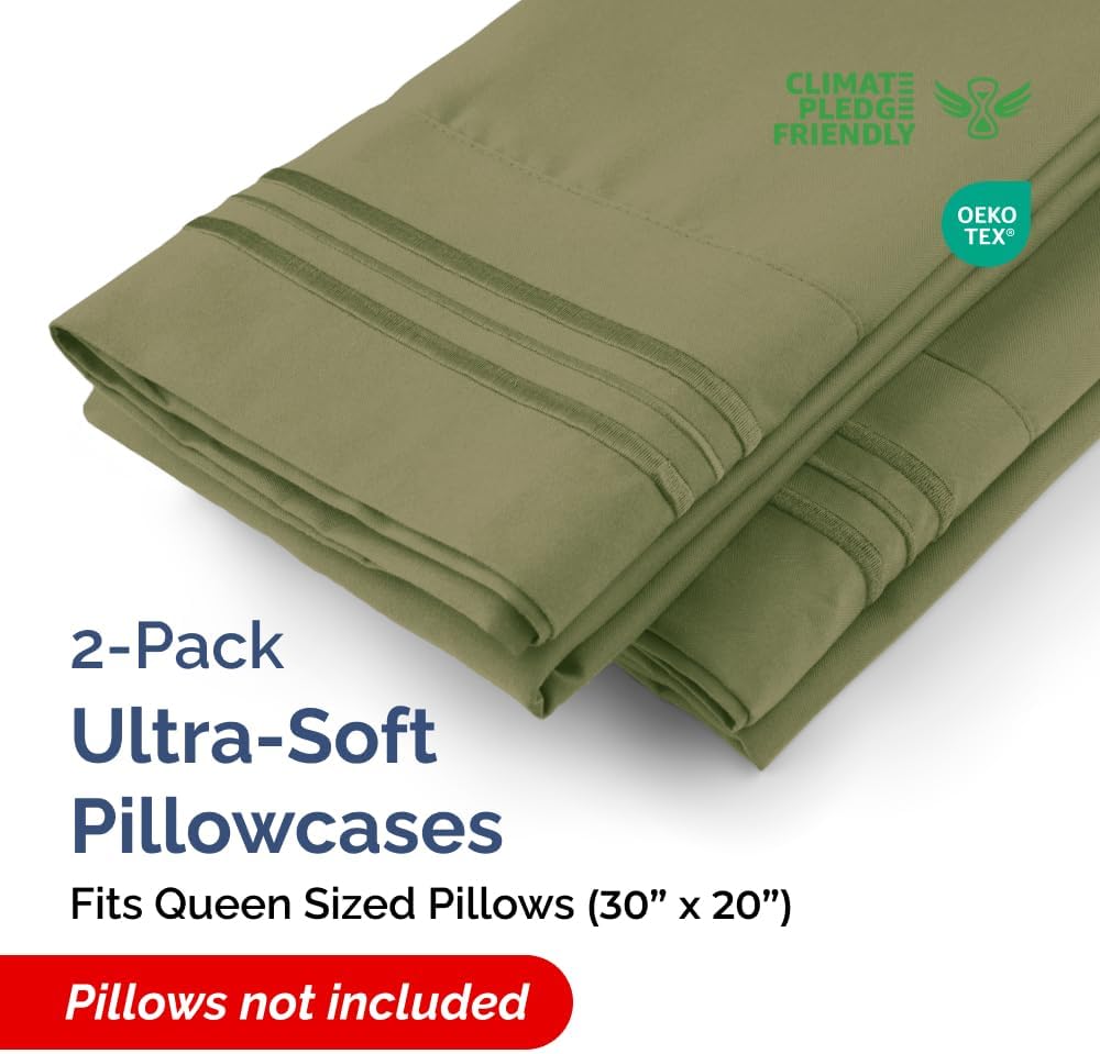 Queen Pillow Cases by [Brand Name] - Ultra Soft Hotel Quality Covers | Wrinkle-Free, Stain-Resistant, Machine Washable - 2 Piece Set in Sage Green
