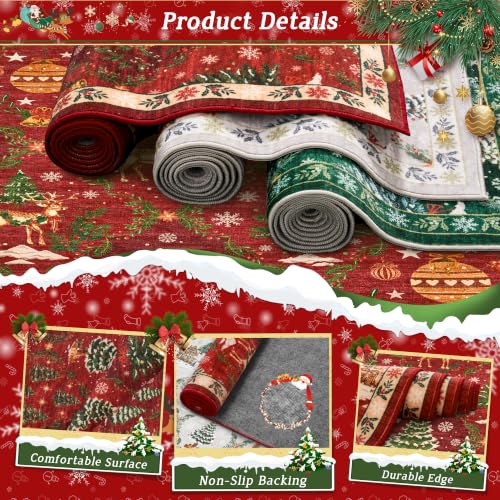 Christmas Hallway Runner Rug 2x8 Washable Non-Slip Red Floor Mat - Variation: Christmas Red / 2' x 8'