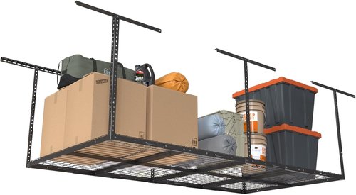Heavy-Duty Metal Garage Storage Rack by [Brand Name] - 4ft x 8ft Adjustable Ceiling Rack | 600 lb Capacity, Black