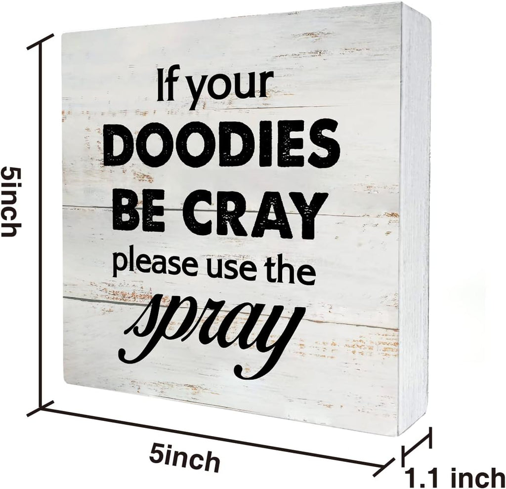 Rustic Bathroom Wood Box Sign - Funny Humor Decor for Farmhouse Restroom | 5 x 5 Inch