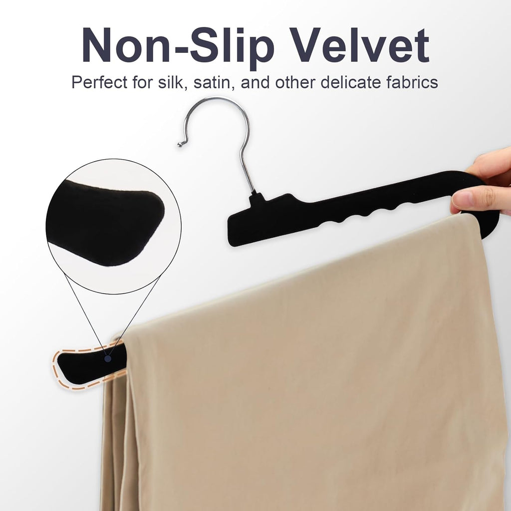 Velvet Pants Hangers - 16 Pack Non-Slip Black Hangers with 360° Swivel Hook | Space-Saving Design for Heavy Pants & Jeans