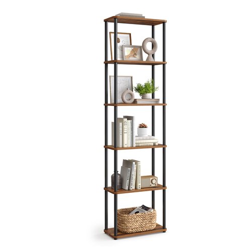 VASAGLE Superfast Toolless Assembly, 6-Tier Shelf for Living Room, Standing Shelf, Bookshelf, Bedroom, Kitchen, 9.4 x 15 x 68.3 Inches, Rustic Brown and Ink Black ULLS136K01