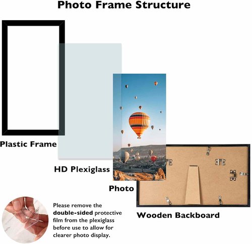 JCJMY 6x12 Picture Frame - Black Wall Mount for Horizontal or Vertical Display | Shatter-Resistant Plexiglass