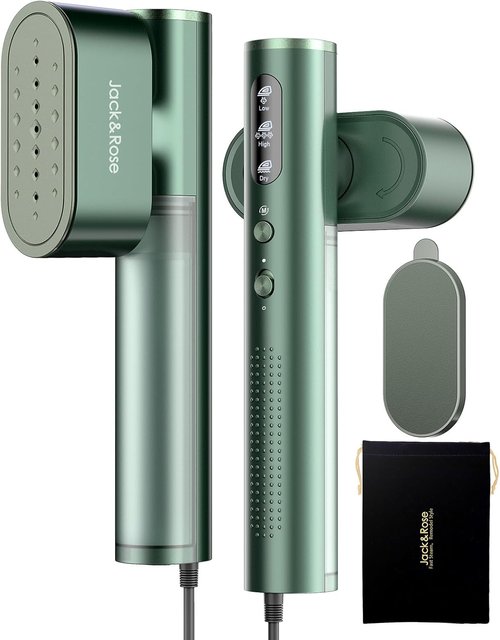 Jack & Rose Travel Steamer - 2-in-1 Portable Iron with 15s Heat Up, Large Ceramic Panel, Global Use