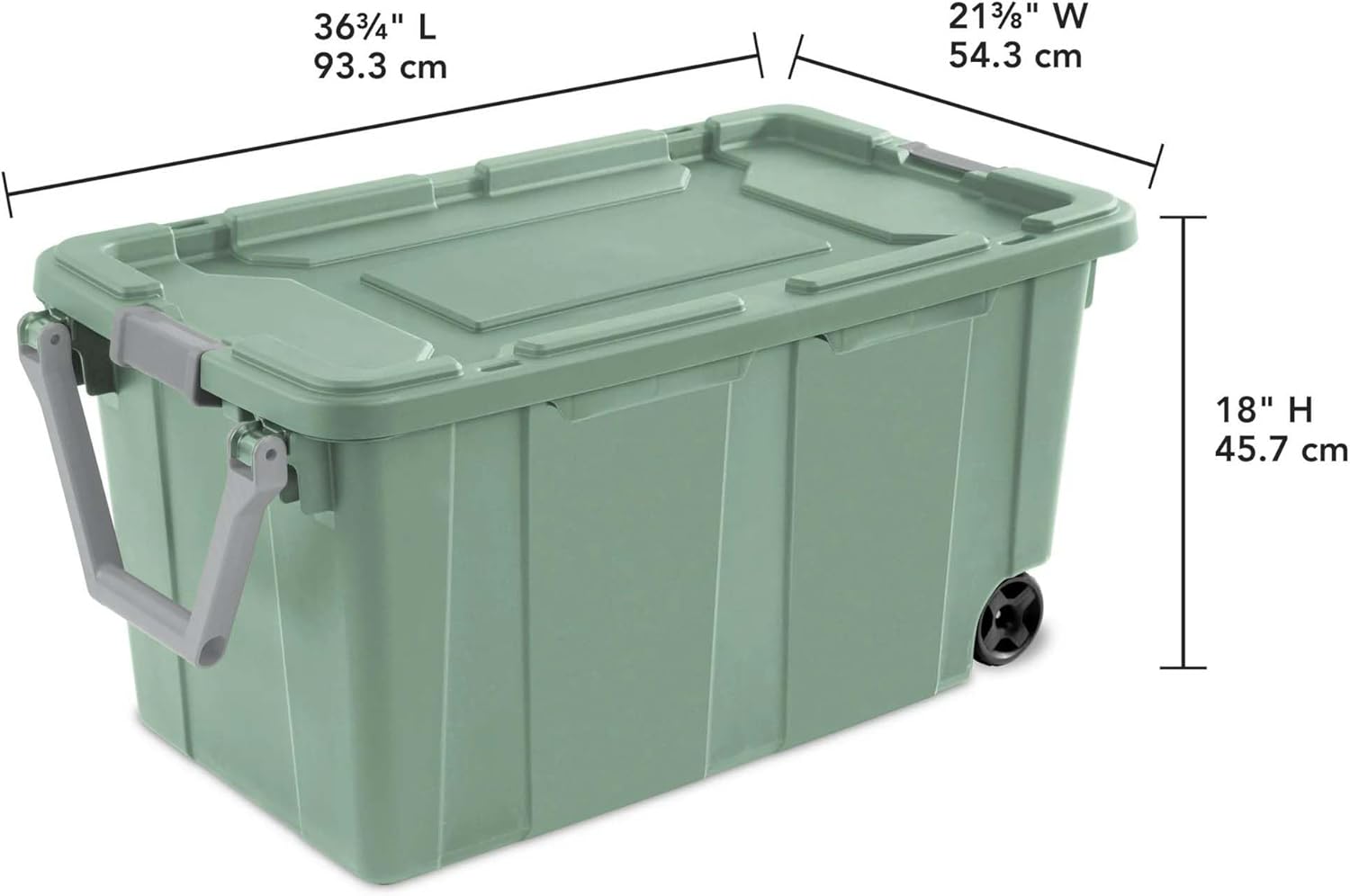 Rugged Wheeled Industrial Tote by [Brand Name] - 40 Gallon Storage Bin with Latch Lid, Light Green, 2 Count
