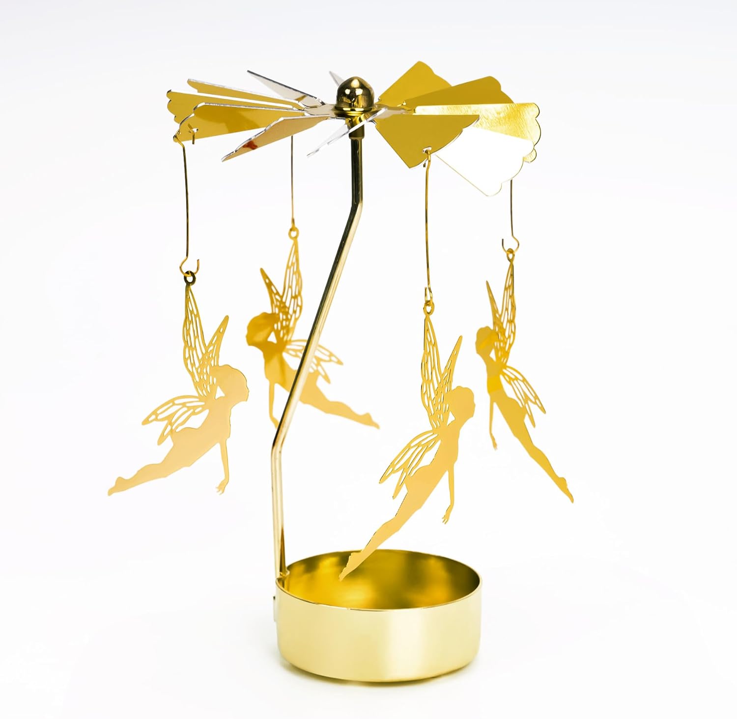 Skiennix Spinning Candle Holder - Gold Fairy Carousel Design | Rotating Metal Tea Light Centerpiece