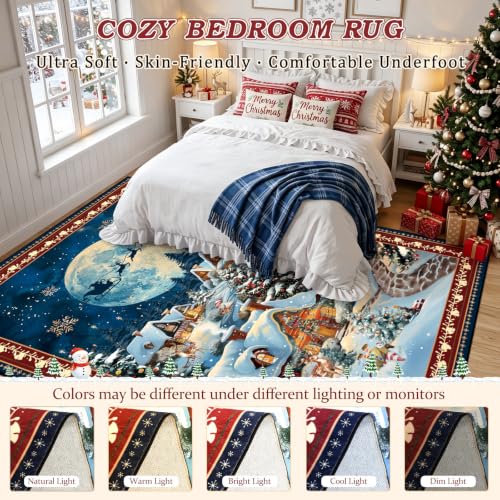 Christmas Washable Area Rug 6x9Ft - Red & Blue Holiday Decor, Rectangular